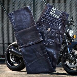 Rock Revival (Straight Fit) Black Biker Jeans. Men's Size: W34x34L